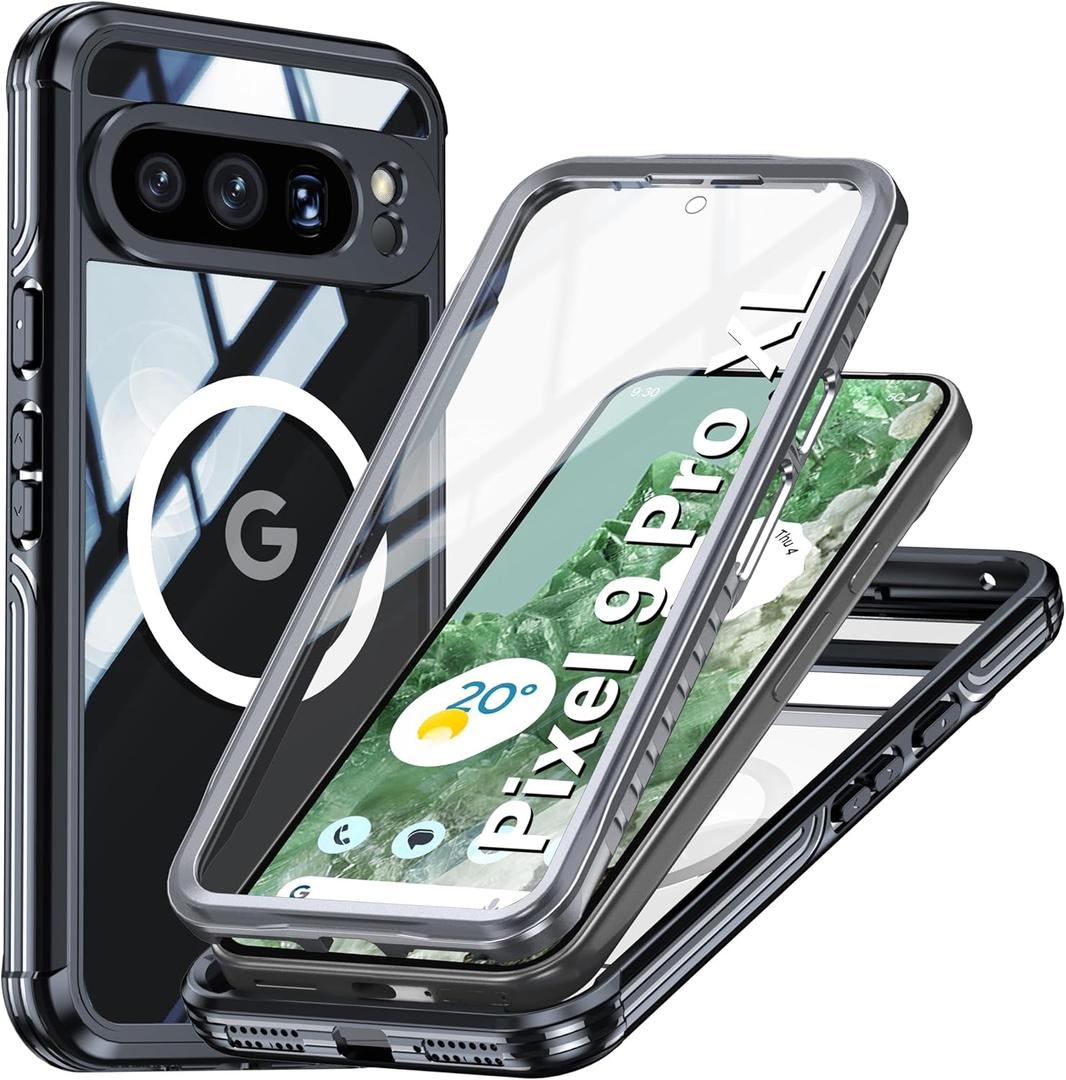 Oterkin for Google Pixel 9 Pro XL Case Compatible with MagSafe, Full Body Rugged Pixel 9 Pro XL Phone Case [Built-in HD Touch Sensitive Anti-Scratch Screen Protector] 15FT Military Protection (Black)