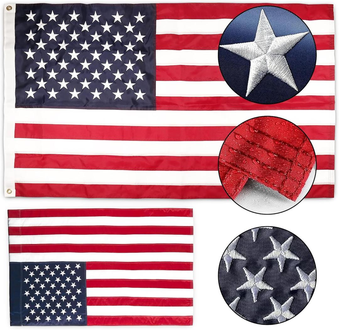 Ameri-ca Flag Heavy-Duty US Flag for Outside, with Embroidered Stars Reinforced Nylon USA Flag for Indoor Outdoor Decor