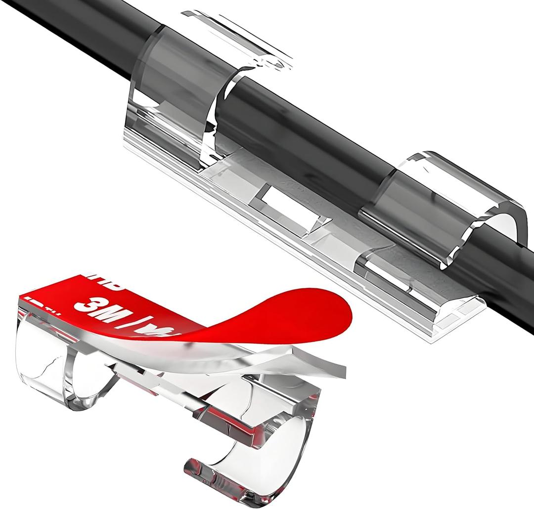 100pcs Clear Adhesive Cable Clips,Wire Clips Cord Holder Cable Management Finisher Wire clamp for Light,Desk,Desk,Wall,TV PC Ethernet Wire Hider for Cords Max.1/4"