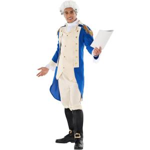 Morph George Washington Costume For Adults With Wig - Colonial Mens Costume - Historical Dress Up Outfit, (Large)