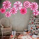 Outus 9 Pcs Pink Christmas Hanging Decorations Pink Candy Cane Paper Fans Peppermint Hanging Paper Fans Candy Cane Ceiling Wall Decor for Christmas Party Classroom Birthday Party