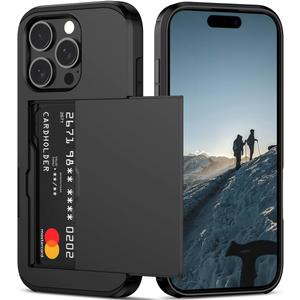 Nvollnoe Compatible with iPhone 16 Pro Case with Card Holder Heavy Duty Protective Dual Layer Shockproof Hidden Slot Slim Wallet Phone Cover for Women&Men 6.1 inch(Black)