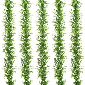 Dolicer 5 Packs Faux Eucalyptus Greenery Garland, 30FT Artificial Eucalyptus Leaves Vine, Fake Hanging Garlands Wedding Backdrop Arch Wall Table Party Decor (Green)