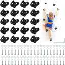 20PCS Black Rock Climbing Holds,Hard Plastic Rock Climbing Wall for Kids,Extra Large Climbing Rock Wall Grips with Mounting Hardware and Wrench for Indoor Outdoor Playground,Installed on Wooden Board