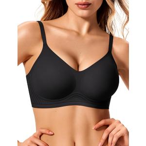LetsJoli Jelly Bras for Women 2026 No Underwire Wireless Tshirt Bra Push Up Seamless Bralettes w Support (Black, XL)