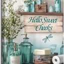 XLMDYYSW Teal Bathroom Wall Art Funny Bathroom Sign Canvas Pictures Farmhouse Flower Poster Prints Rustic Bathroom Painting for Toilet Decor Framed (Teal, 16.00" x 24.00")