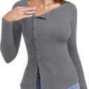 PINKMSTYLE Womens Asymmetrical Long Sleeve Shirt Casual Tunic Tops for Leggings Teacher Shirts (Gray, L)