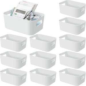 Geetery 12 Pieces Plastic Storage Bins Basket with Handles Toy Organizers and Storage Bins for Home Cupboard Kitchen Bathroom Office Pantry Organization (9.6 X 6.3 X 3.9 Inch,White)