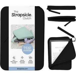 Strapsicle Silicone Clutch for Kindle & E-Readers Multi-Purpose Bag for Phone, Wallet & Keys Fits 6.87 Paperwhite 2024, 6 Kindles, Kobos, Nook Anti-Dust Coating - Black