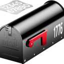AZUNO Mailboxes for Outside, Black Metal Post Mount Mailbox with Red Flag & Address Numbers, Medium Capacity Mailbox for House,Galvanized Steel,19 * 8.9 * 7.1 inches