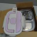 LAVAED Heated Lunch Box Electric Portable Food Warmer - 80W Fast Heating Food Heater for Adults Women, With Dual 1.5L SS Containers All Accessories for Car/Truck/Office, Leakproof, BPA Free, Purple