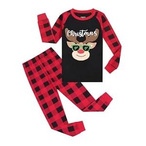 Joyond Boys Girls Christmas Pajamas, Cotton Kids Xmas Deer Pajama Set, Toddler Pjs Snug-Fit Long Sleeve Sleepwear Pant Set Size 4T 4 Years