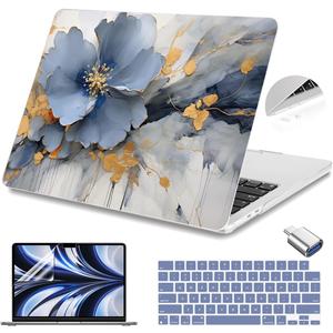 Teryeefi Compatible with A2681 A3113 A3240 MacBook Air 13.6 inch Case M2 M3 M4 Release 2022-2025,Protective Slim Cover + Keyboard Cover+OTG Adapter for 13.6 inch MacBook Air Liquid Retina, Art Florals