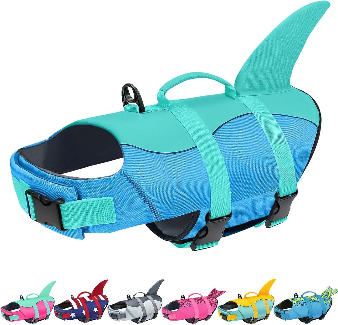 Malier Dog Life Jacket, Ripstop Dog Life Vest with High Buoyancy for Swimming Boating, High Visibility Shark Puppy Lifesaver for Large Dogs (Large)