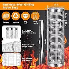 Bbq Mesh Net Cylinder Grill Rack Rotisserie Basket, Rolling Grilling Basket Baskets For Outdoor Grill, Barbecue Stainless Steel Wire Mesh Cylinder Cooking Grill Grate Round Net Tube