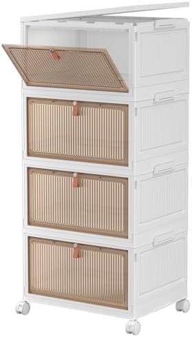 4 Tier Plastic Storage Bins with Lid 28QT - Stackable Storage Containers with Wheels, Folding Storage Boxes, Collapsible Storage Bins, Closet Organizers and Storage for Living Room,Office,Dorm