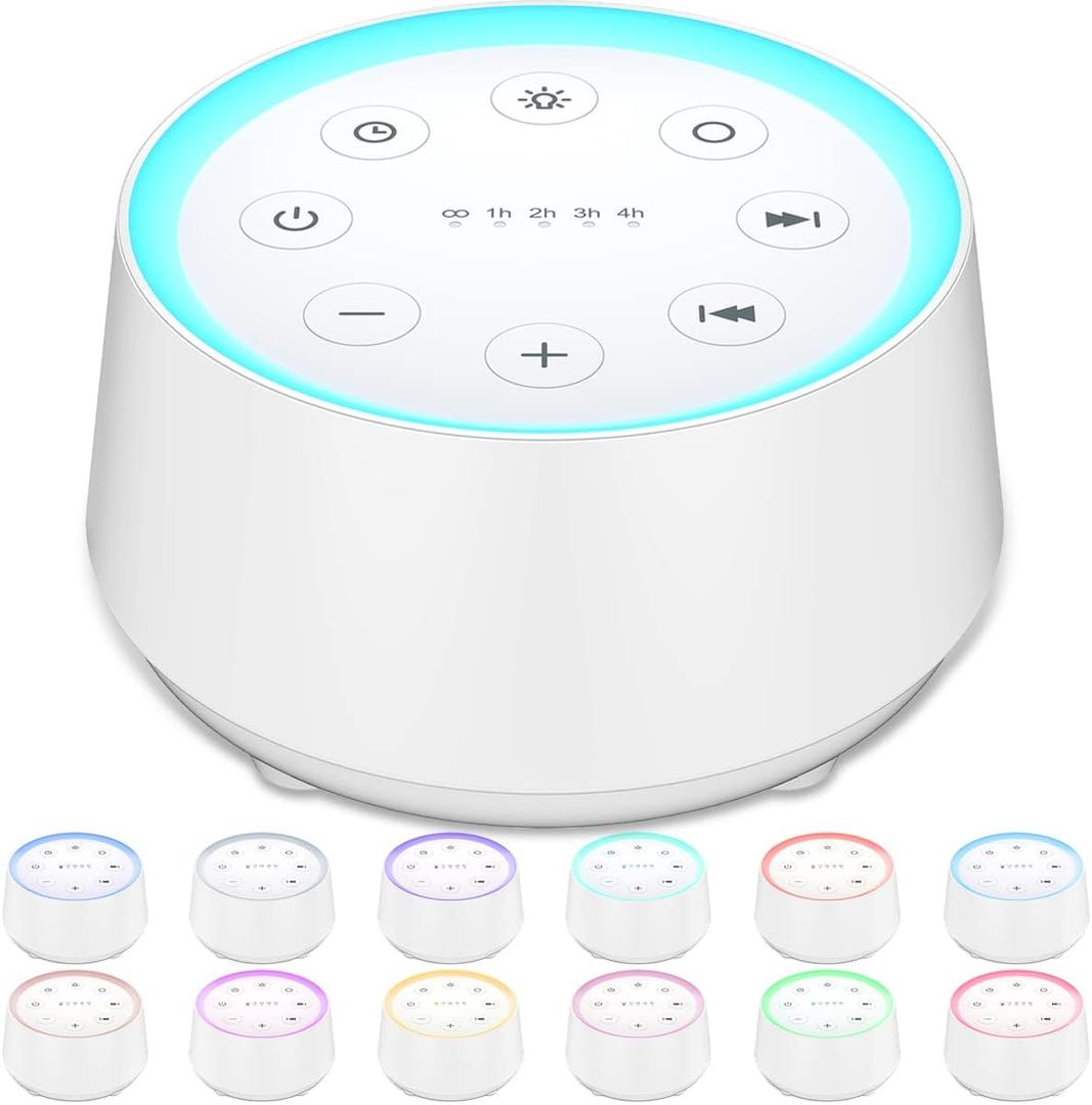 EasyHome Sleep Sound Machine White Noise Machines with 30 Soothing Sounds 12 Adjustable Night Light 10 Adjustment Brightness 32 Levels of Volume 5 Timers and Memory Function Home Travel Office, White