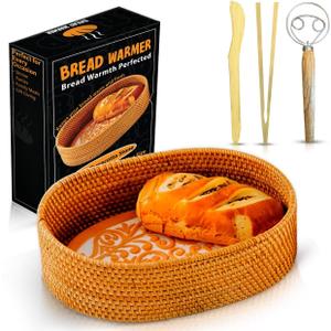 Basket with Terracotta Stone - Handcrafted Oval Bread Basket for Serving Rolls, Tortillas,and Muffins - Eco-Friendly, Perfect for Dining, Gifting, and Farmhouse Decor
