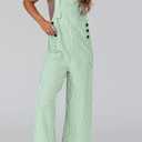 PRETTYGARDEN Overall Jumpsuit For Women 2025 Summer Casual Wide Leg Sleeveless Button Striped Jumpsuits Trendy Outfits (Green, XXL)