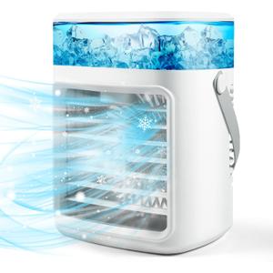 Portable Air Conditioner, 3 Speeds Personal Evaporative Air Cooler with 2/4H Timer, 450ml Rechargeable Mini Air Conditioner, Quiet Portable AC Unit Fan for Office Desk Home Bedroom Camping Car