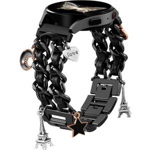 Stylish Metal Band Compatible with Samsung Galaxy Watch 7 Band/FE 6 5 4 40mm 44mm,Galaxy Active 2, 20mm Watch Strap Pretty Chain with Cute Decorative Charms Accessories for Samsung Watch Bands Women