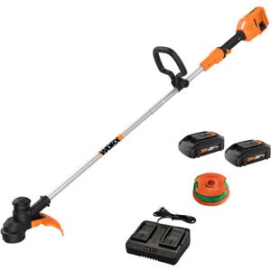 Worx Cordless String Trimmer, 13'' Electric Weed Wacker with Auto Feed, 40V Lightweight Weed Eater with Dual-exit Cutting Head, 2 Batteries & Charger Included, WG183