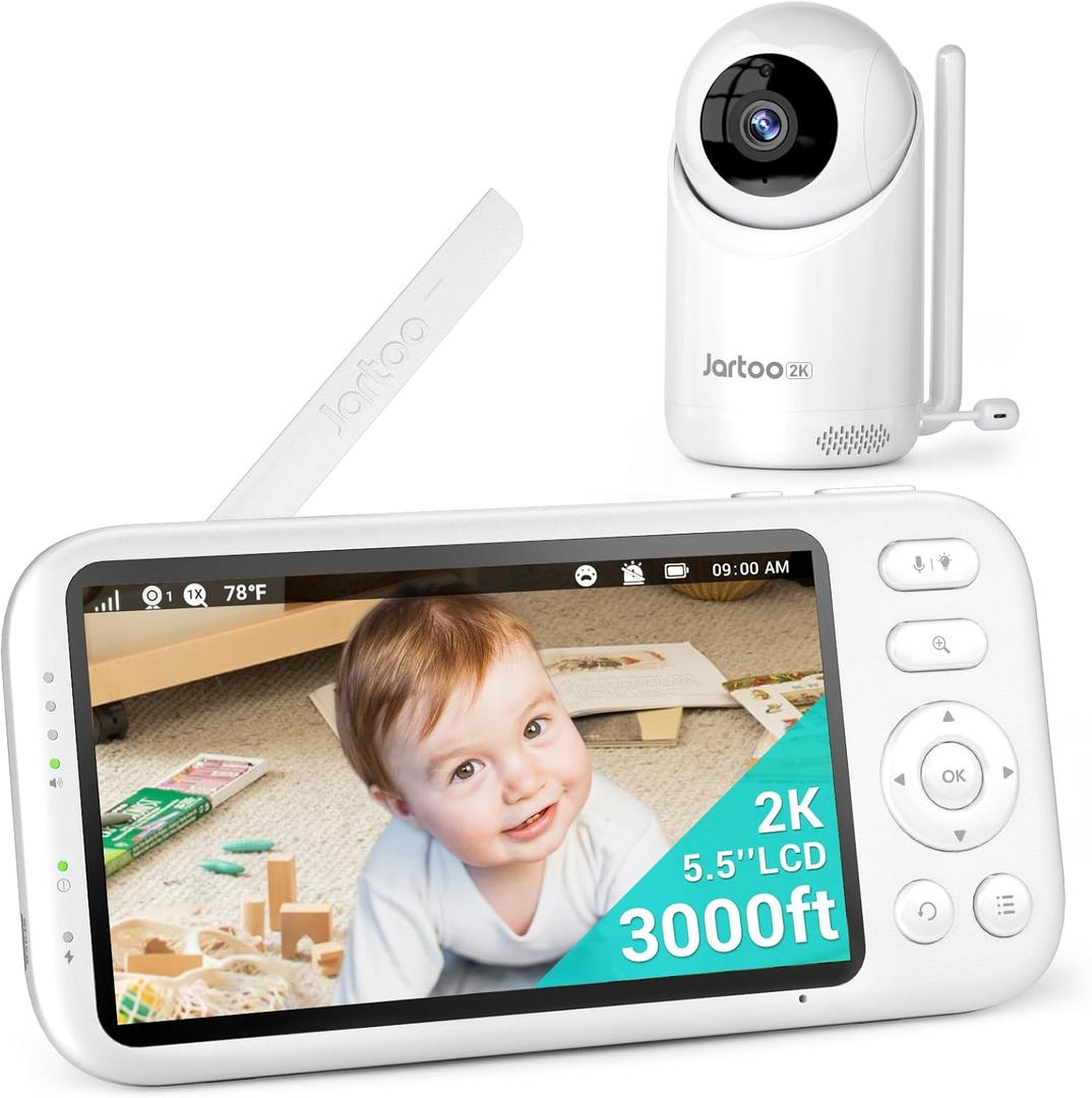 2K Video Baby Monitor with Camera and Audio, 3000ft Long Range Baby Monitor No WiFi 5.5" FHD Screen ANC Baby Camera Wireless, Feeding Clock, Night Vision, 2-Way Talk, AI Cry Detect, 6000mAh