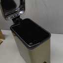 mDesign Small Modern 1.3 Gallon Rectangle Metal Lidded Step Trash Can, Compact Garbage Bin with Removable Liner Bucket and Handle for Bathroom, Kitchen, Craft Room, Office, Garage - Soft Brass