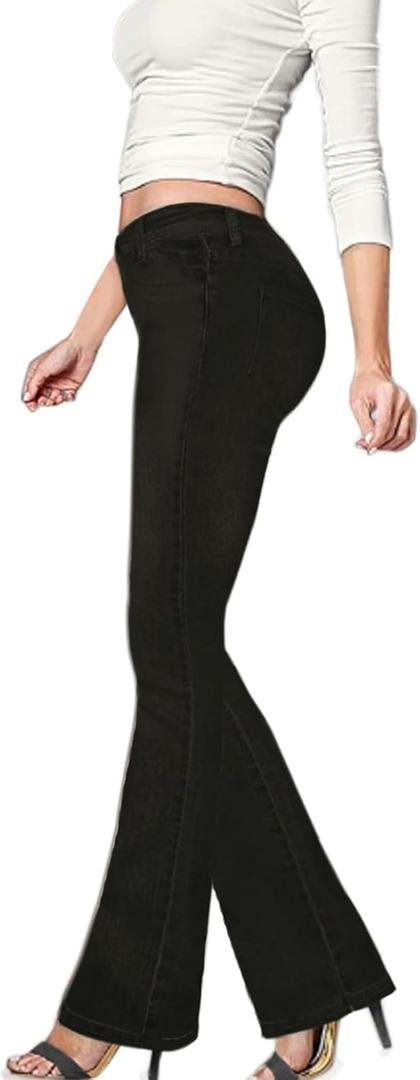 Hybrid & Company Women's Slim Boot Cut Stretch Pants (7, Denim-black3)