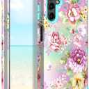 Hocase for Galaxy A14 5G Case, Heavy Duty Shockproof Protection Soft Silicone Rubber Bumper+Hard Plastic Hybrid Protective Case for Samsung Galaxy A14 5G (6.6"" Display) 2023 - Purple/Pink Flowers