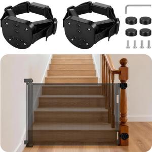2Pcs Baby Gate Stair Railing Banister Adapter, Fits 1.9-4.72'' Diameter Universal Banisters, Wide Square/Round Railings No-Drilling Mounting Fittings for Retractable Gates, Adjustable Fixed Strap