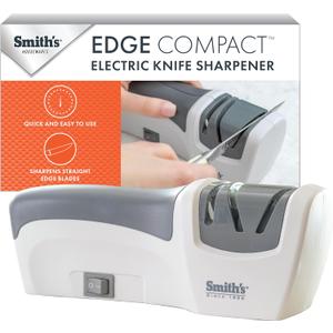 Smiths 50097 Compact Electric Knife Sharpener | White & Grey | Kitchen Knife 2 Stage Sharpener | Electric & Manual | Blade Guide | Quick Sharpening & Polishing | Straight Edge Blades | Handheld (One Size)