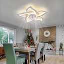 White Flower Modern Ceiling Fans with Lights, Low Profile Ceiling Fan with Remote for Bedroom, Flush Mount Ceiling Fan with LED Dimmable Light,3-Colors, 6-Speeds, Timing Ceiling Fan Light ‎24" White-Flower