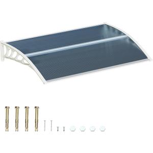 58.5x35 Inch Patio Window Awning Shade, Polycarbonate Door Entrance Canopy Cover Protection for Sunshine & Rain, Gray with White Edge