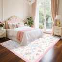GarveeHome Pink and Blue 8x10 Bow Rug for Living Room, Pink Rugs for Bedroom Girls with Soft Low Pile, Floral Pastel 8x10 Area Rugs for Dining Room Nursery Kid Playroom Dorm Office Bow Decor