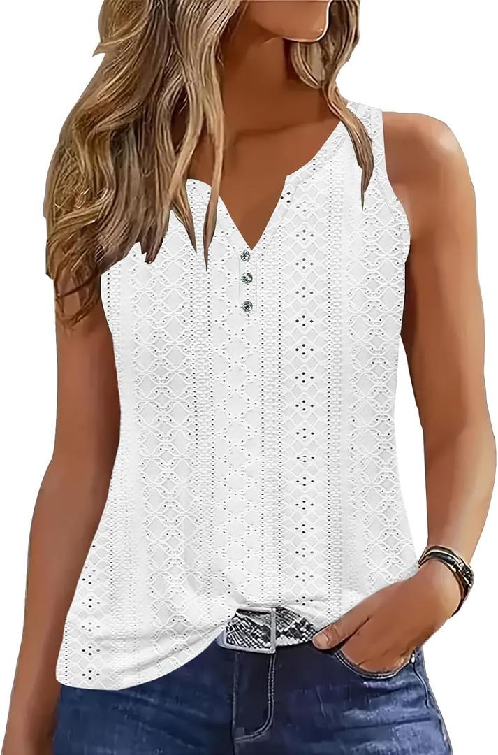 ETCYY Tank Tops for Women Loose Fit 2026 Trendy Casual Tunic Blouses Button Down V Neck T Shirts Sleeveless Summer Tops, small