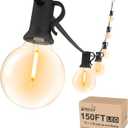 Svater Outdoor String Lights 150 FT, Patio Light with 78 Shatterproof LED Bulbs, Outside Plastic Hanging G40 Globe Lights for Cafe Market Bistro Backyard, Dimmable Warm White 2700K