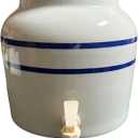 Stripe Design Countertop Water Dispenser Porcelain Ceramic Beverage Crock with BPA Free Spigot and Ring, Fits 3 to 5 Gallon Bottle Jug - Blue