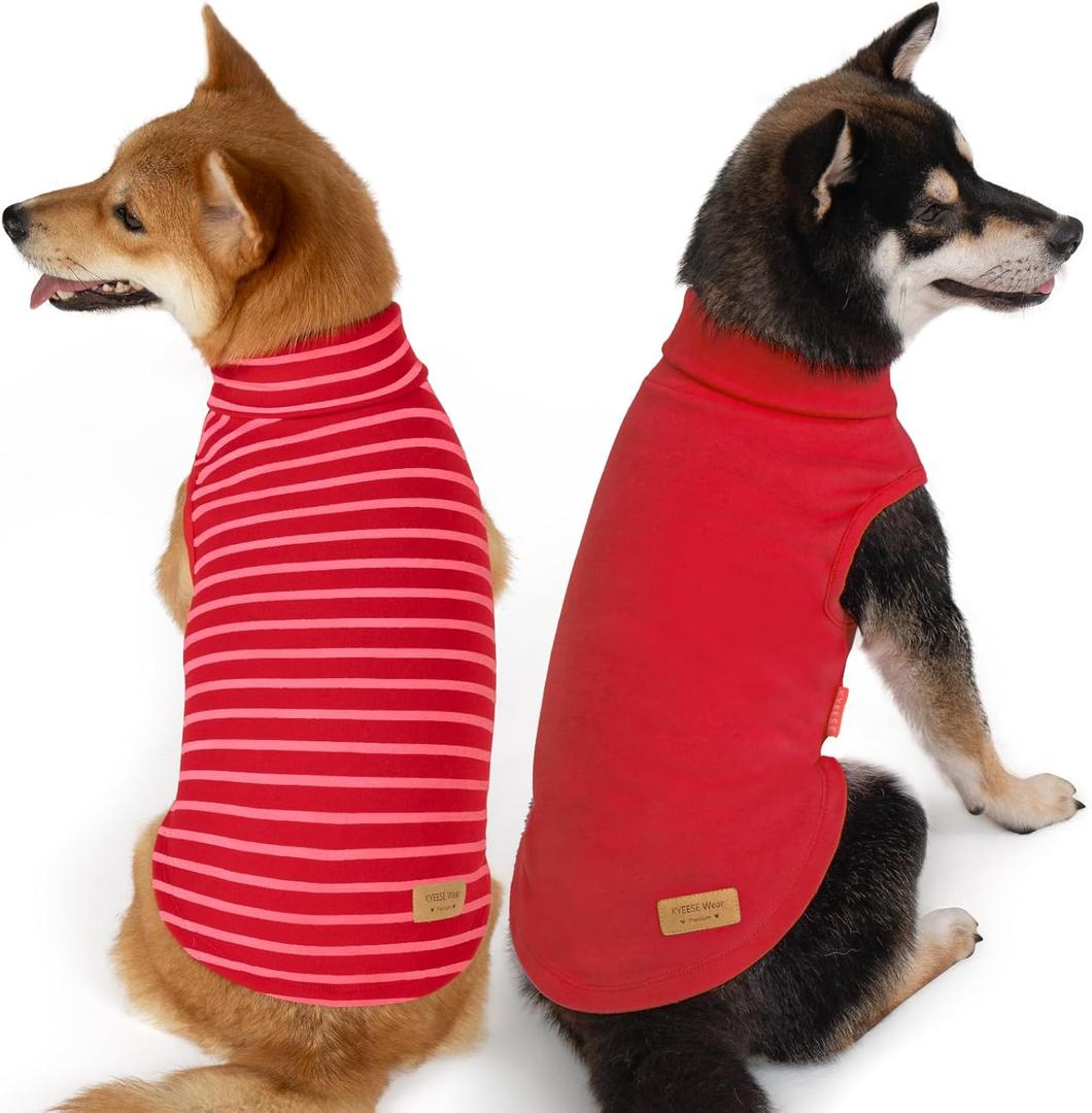 KYEESE 2Pack Dog Sweater Soft Lightweight Dogs Clothes Warm Pets Fleece Sweater Stretchy Pet Coat Turtleneck Dog Outfit for Small Dogs Boy Girl Comfy Sleeveless Doggie Sweatshirt Red,L (9# Red+Red Stripe)