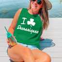 St Patricks Day Shirt Women Shamrock Heart Tank Tops Casual Lucky Clover Sleeveless Shirts
