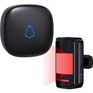 Wireless Motion Sensor Alarm Indoor, 1 PIR Detector + 1 Receiver, Movement Activated Doorbell Chime for Home Doorway/Business Entry/Garage Security/Store Entrance, Pet/Elderly/Dementia Monitor (Black)