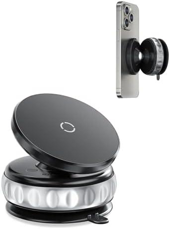 Vacuum Suction Magnetic Car Phone Holder, 360° Adjustable Car Phone Mount, Suction Cup Cell Phone Holders for Your Car Compatible with iPhone Android and All Smartphones (Black)