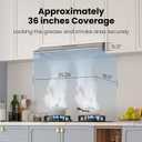 FIREGAS Under Cabinet Range Hood 36 inch with Ducted/Ductless Convertible, Slim Kitchen Vent Hood, LED Light, 3 Speed Exhaust Fan, Reusable Aluminum Filter, Push Button,Charcoal Filter