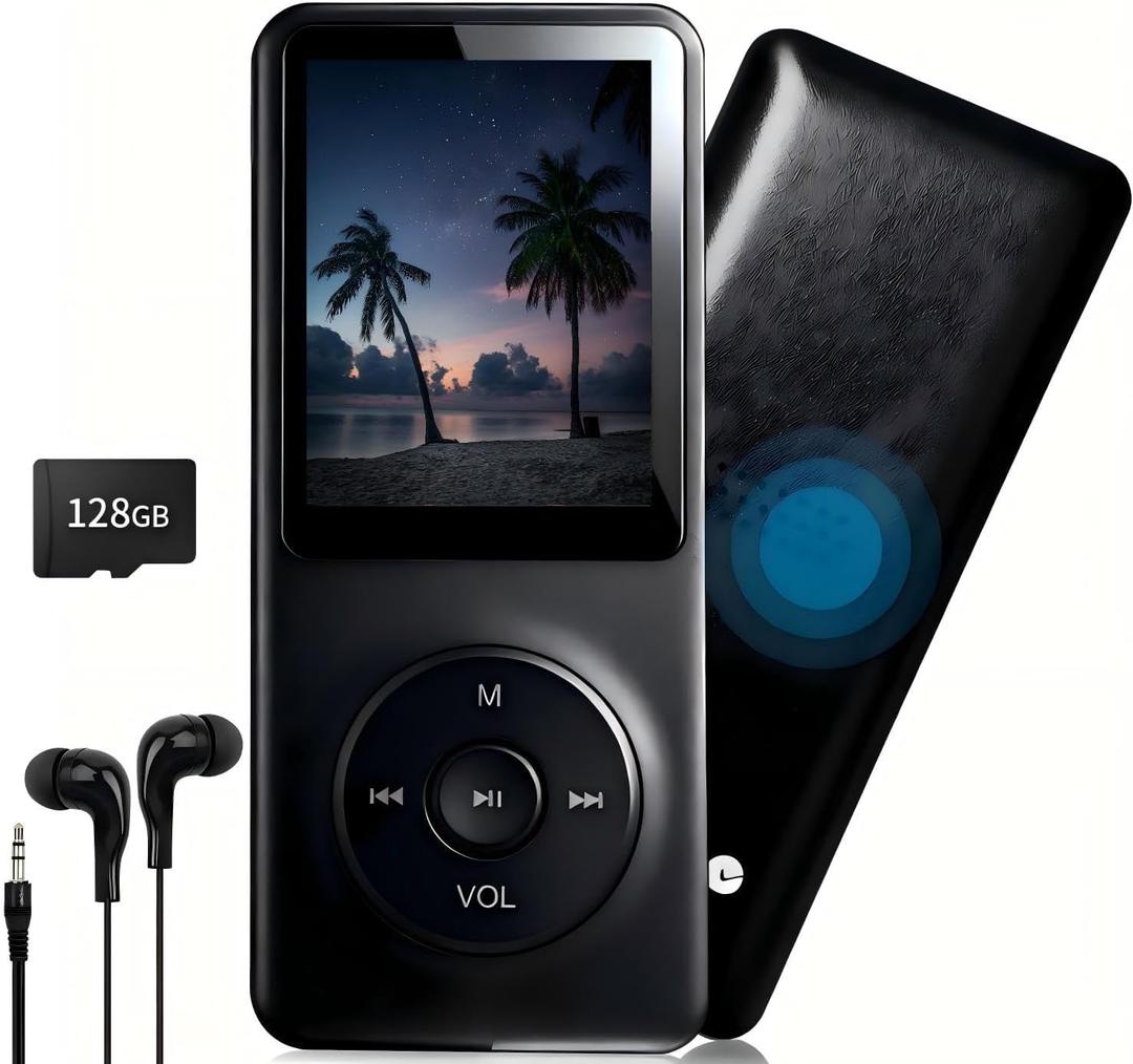 128GB MP3 Player,with Bluetooth 5.2, Music Player with Built-in HD Speaker, Voice Recorder, HiFi Sound, E-Book, Earphones Included-BYBY2 (black)