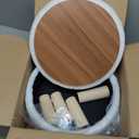 Wimarsbon Storage Ottoman, Modern Round Footrest with Soft Padded Seat, Teddy Velvet Footstool with Wood Legs, Accent Small Table or Plant Stand for Hallway, Living Room (Cream)