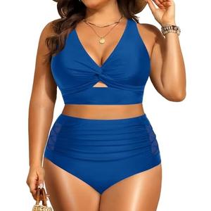 Women's Plus Size Two Piece Swimsuits - High Waisted Bikini Tummy Control Bathing Suits 2025 Twist Knot Swimwear, 20W