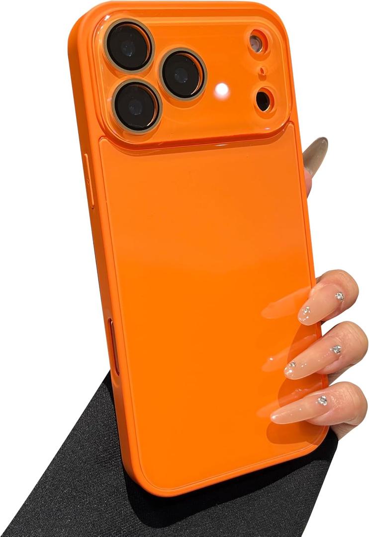 Caseative Solid Color with Crystal Camera Lens Protection Compatible with iPhone Case (Orange,iPhone 15 Pro Max)