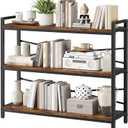 3 Tier Bookshelf 39.37" Width, Long Industrial Bookcase, Vintage Farmhouse Modern Wooden Big Book Shelf for Home Living Room Bedroom Office Storage(Rustic Brown)