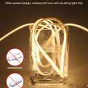 AC 110V COB LED Strip Lights Plug In with Switch Self-Adhesive 20FT/6M High Density 288LEDs/M Waterproof Flexible DIY Cuttable Warm White 3000K Outdoor COB Led Rope Lights for Kitchen Cabinets Garden