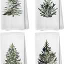 Winter Christmas Tree Kitchen Towels, Vintage Christmas Tree Decor, Farmhouse Green Xmas Tree Holiday Hand Dish Tea Towels for Bathroom Kitchen, 16x24 Inch Set of 4 (Multicolor)